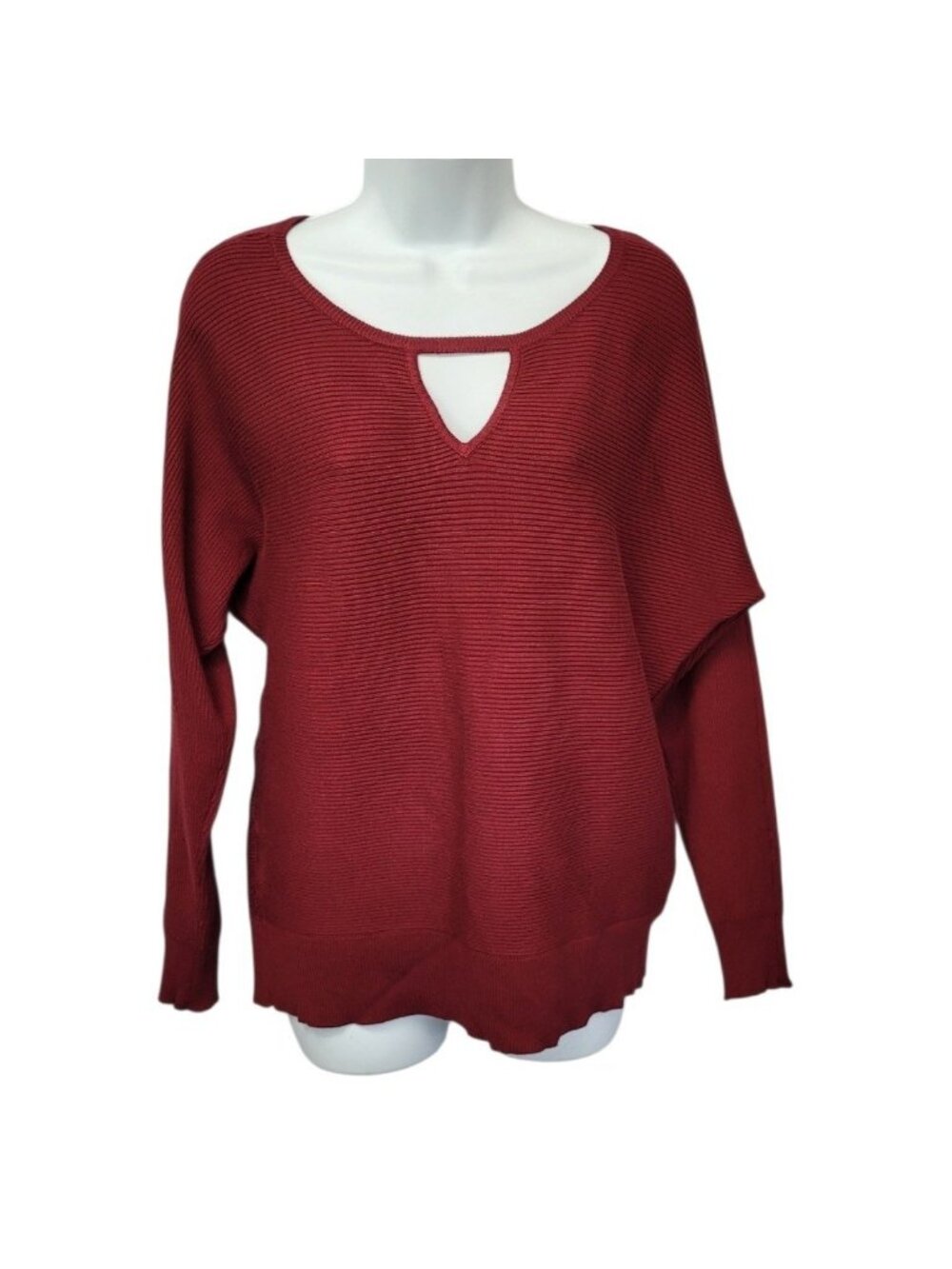 Maurices Sweater Womens M Ribbed Knit Burgundy Cutout V-Neck Dolman Fall Top